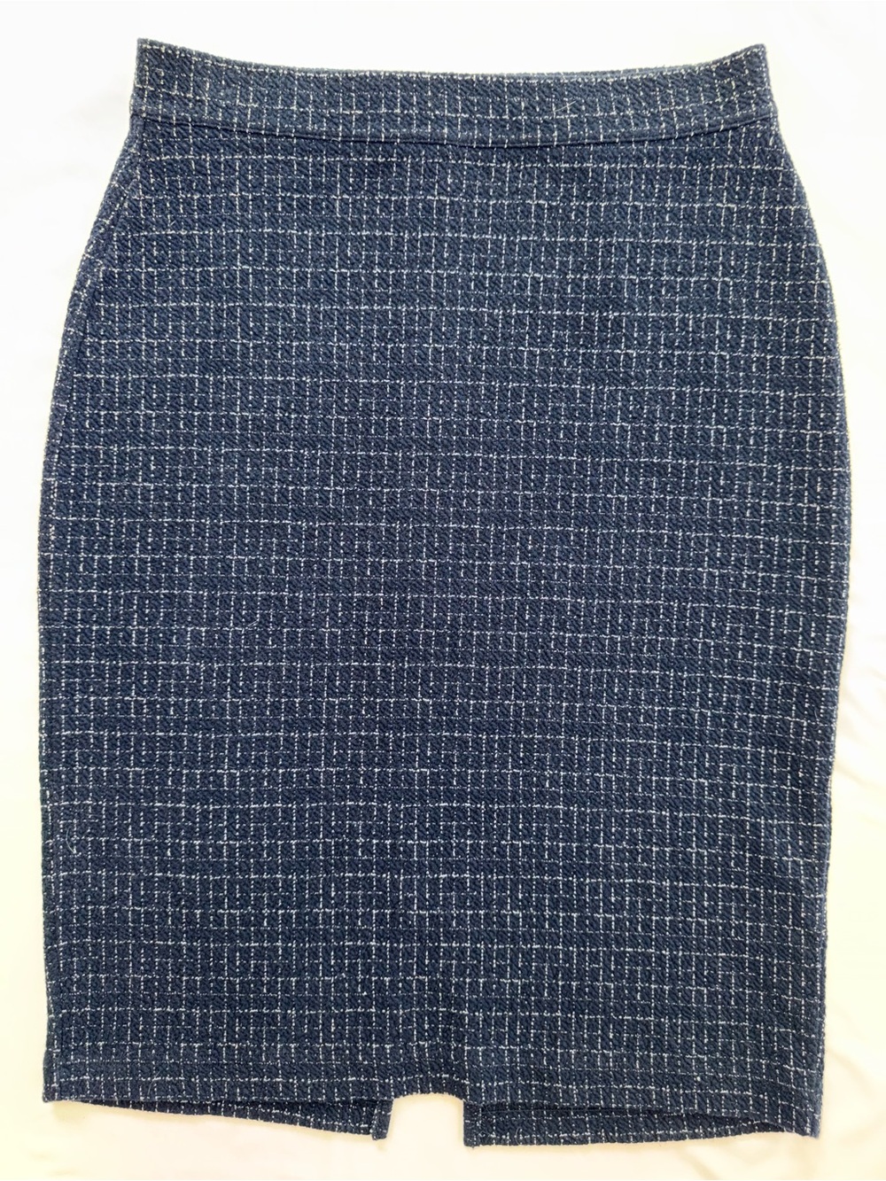 MAEVE (Anthropologie) Classic Navy Tweed Knit Pencil Skirt - Zip Back - Small
